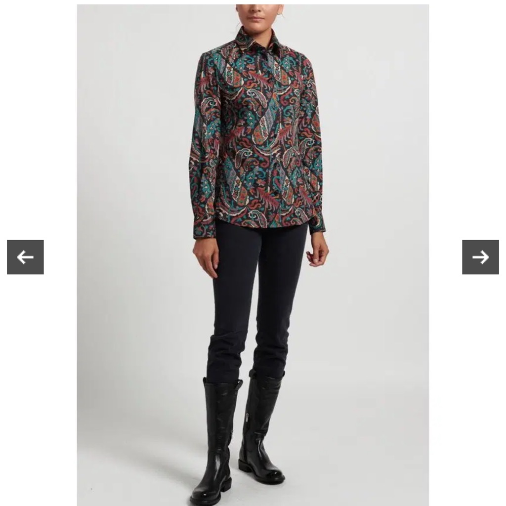 Etro Paisley Long-Sleeve Blouse - Teal, Burgundy, Black